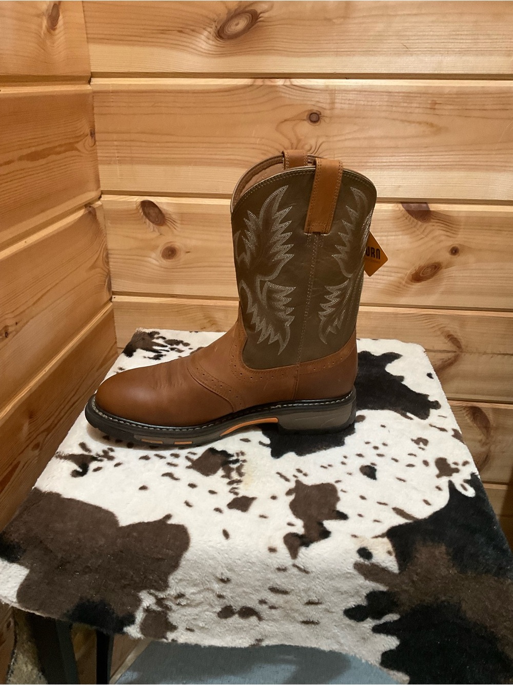 Ariat Brown Leather Work Cowboy Boot with Tan Shaft